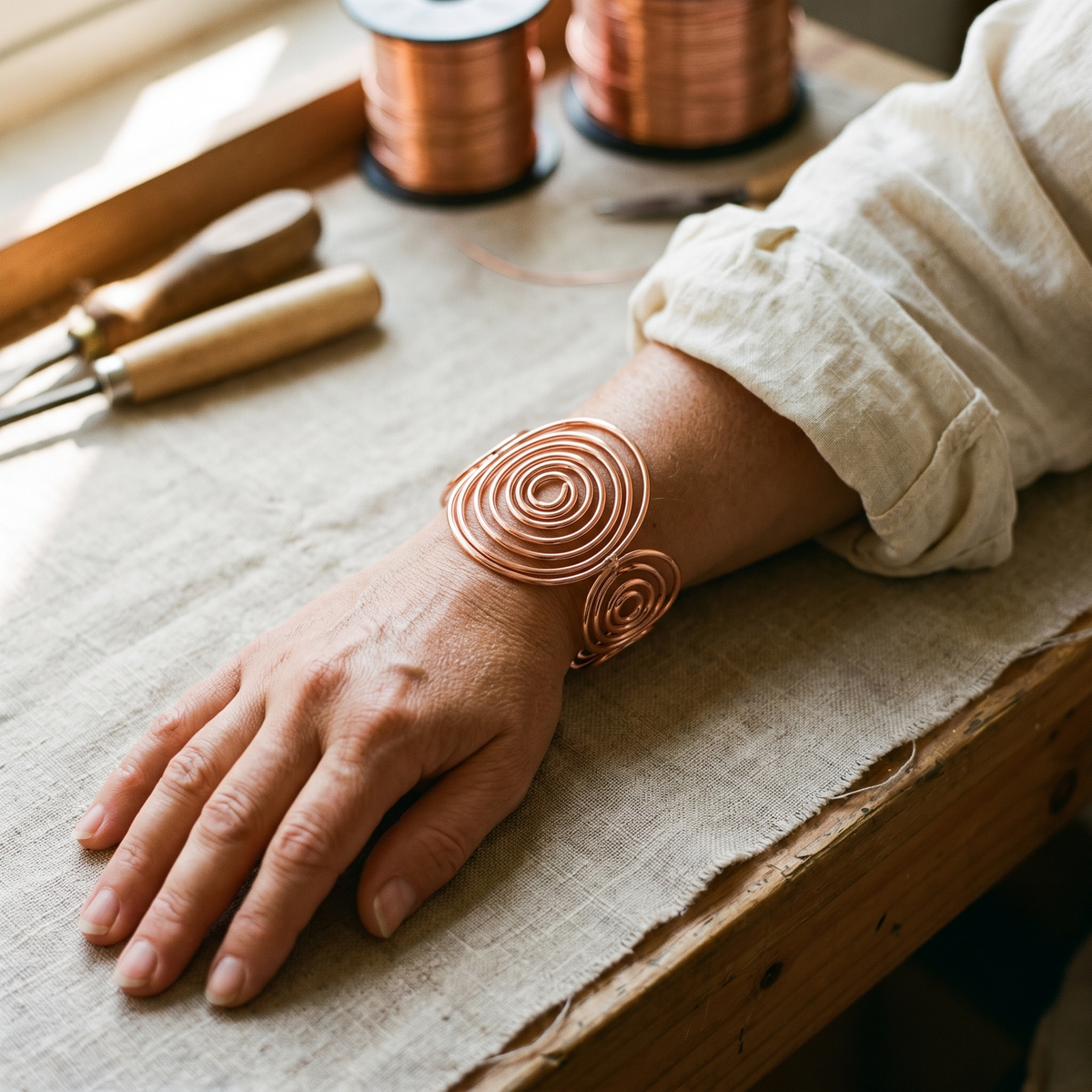 Hazel's Spiral Copper Bracelet